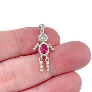 Vintage Sterling Silver 925 Lab-Created Ruby and CZ Child Pendant